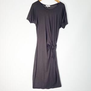 Front Row Shop Grey Twist Side Tie Midi Knit Tee T-shirt Shirt Dress Womens S